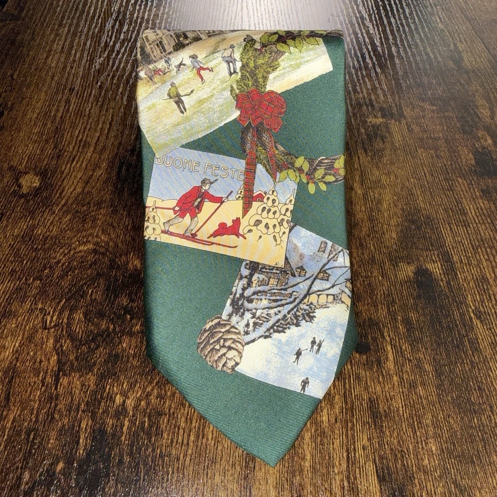Vintage Structure Italy 100% Silk Men's Necktie Christmas Winter Ski Novelty USA